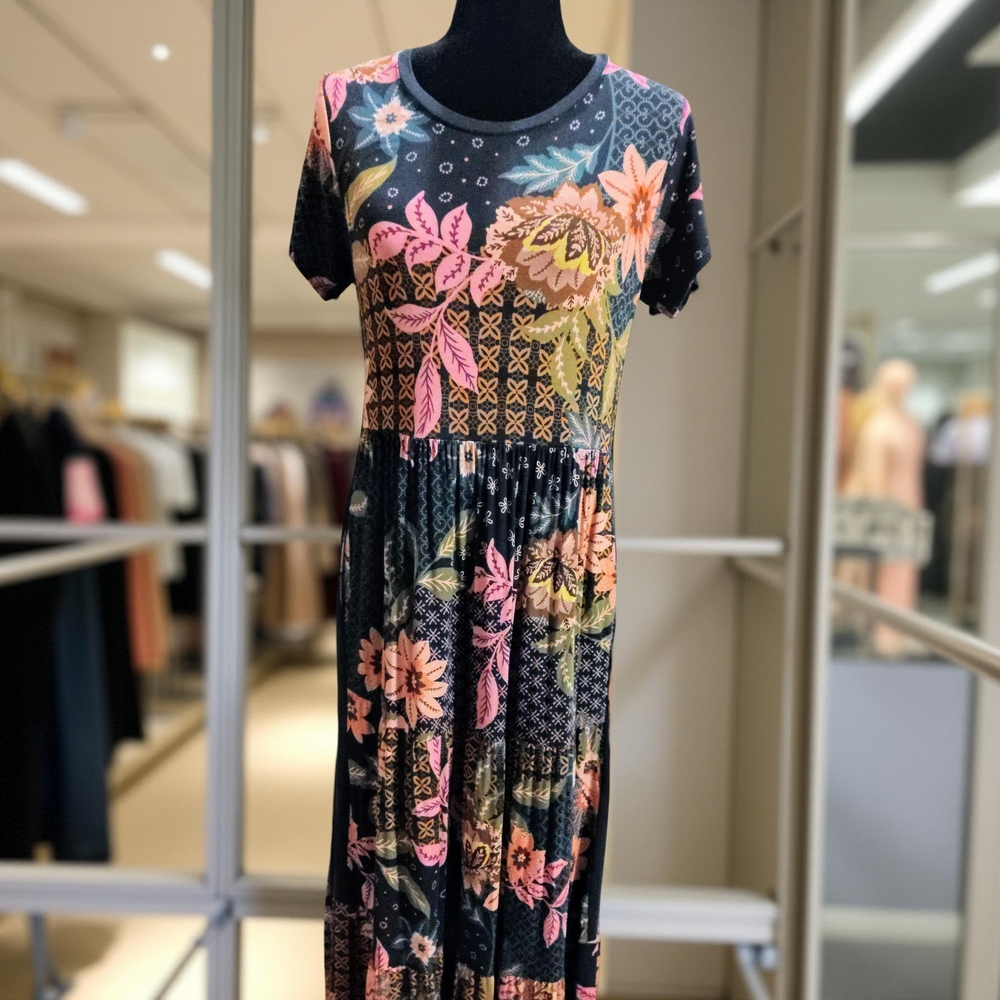 Johnny Was Pink and Orange Pleated Smocked Midi Sundress. Small